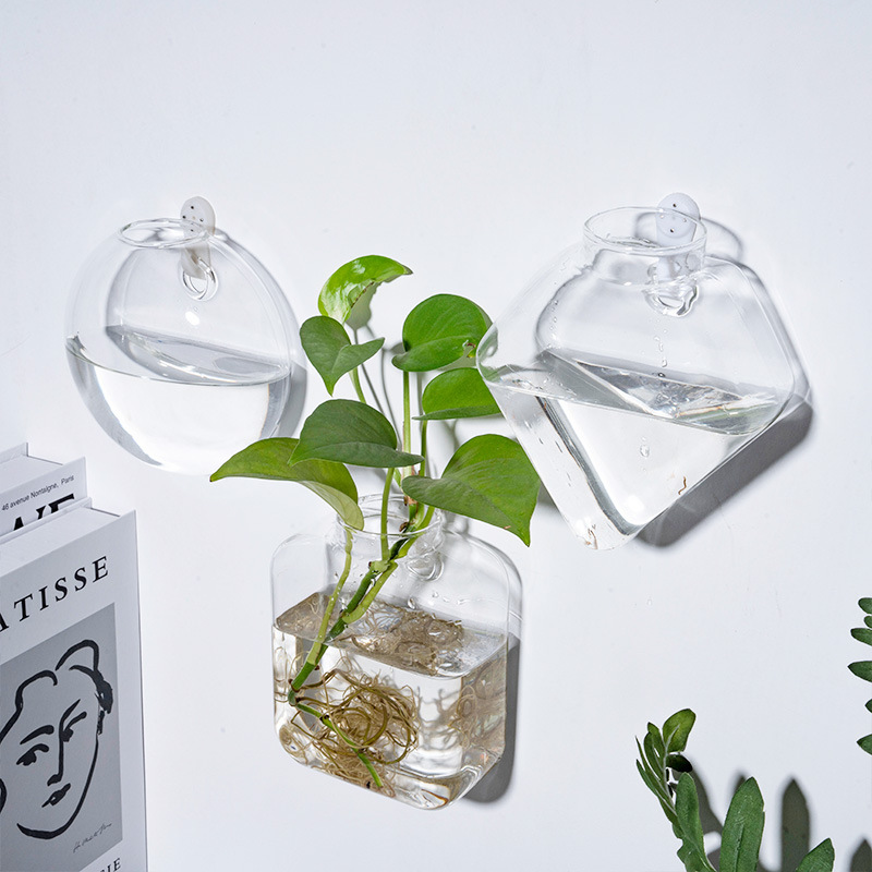 挂壁水培花瓶墙上绿萝水培玻璃花瓶挂墙花瓶装饰品悬挂式水培花瓶|undefined