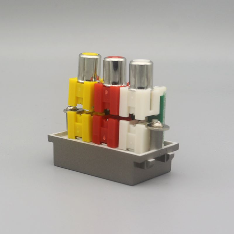 深灰色128型母对母音视频对接插座模块RCA三孔莲花红黄白模块面板