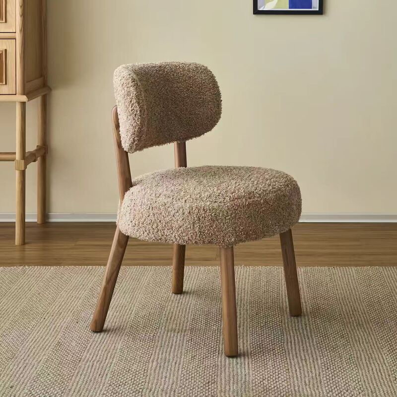 Velvet Cloud Chair, Lambswool Dining Table and Chairs, French Mid-Century Style, Home Dining Room, Solid Wood, Homestay Designer, White Ash Wood Dining Chair