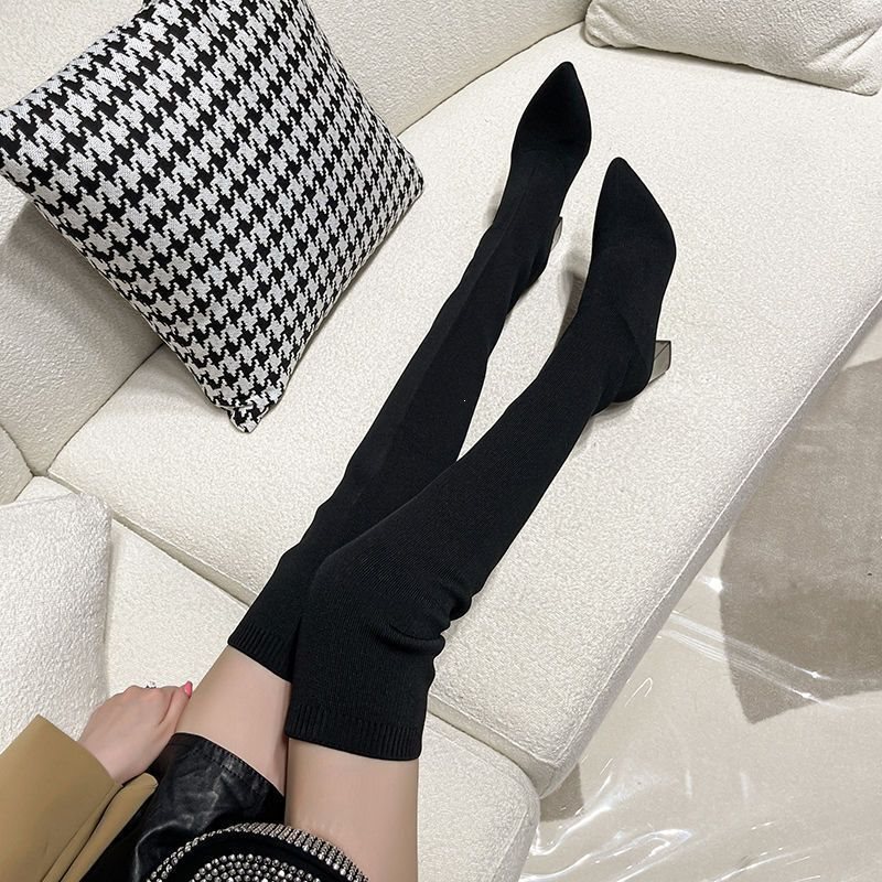 Pointed Toe Stylish Knitted Elastic Over-the-Knee Slim Boots for Women, 2023 Autumn/Winter Hot-Selling Korean Version Sock Boots, Fashionable and Versatile Pointed Toe Stylish Knitted Elastic Over-the-Knee Slim Boots for Women, 2023 Autumn/Winter Hot-Selling Korean Version Sock Boots, Fashionable and Versatile