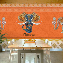 泰式摩洛哥民族风墙纸东南亚大象奶茶店壁纸泰国餐厅民宿装修墙布