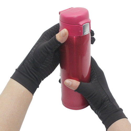 Cross-border copper fiber pressure gloves with exposed two fingers outdoor warm non-slip driving fitness sports cycling gloves