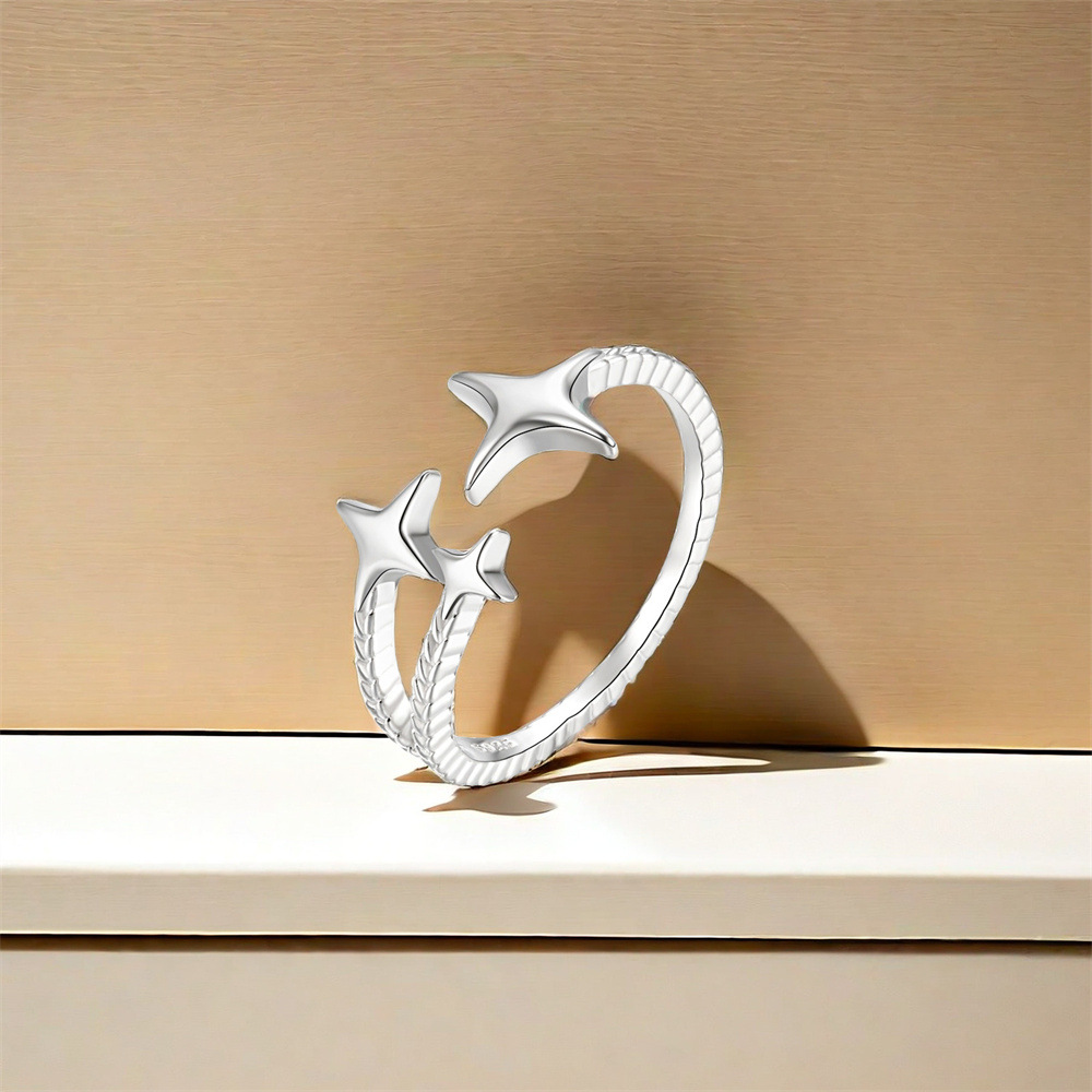 5g Weight Zircon Inlay Material Open Rings Classification Adjustable Ring Size 1 Piece Quantity Holiday, Daily Occasion 925 Sterling Silver Material Geometric Pattern Women's Gender Plating, Inlay Design Sweet Style 925 Sterling Silver Zircon Geometric Open Rings 35