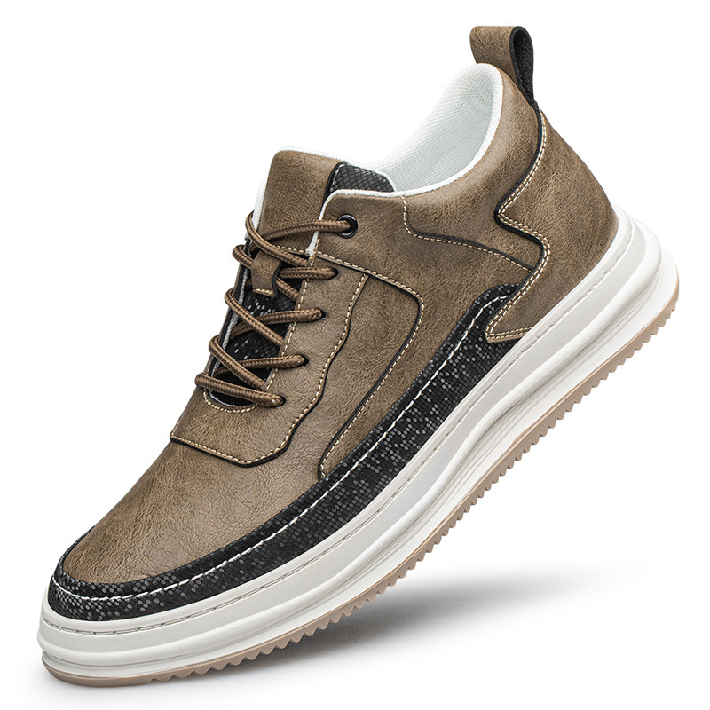 Men's Invisible Height-Increasing Sneakers, Men's Cross-Border Two-Layer Cowhide Trendy Casual Shoes, Height-Increasing White Shoes, Sports Shoes for Men