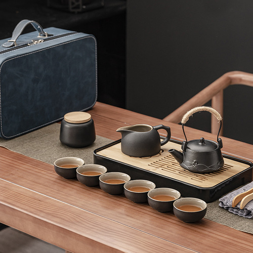 Camping Kung Fu Tea Set Ceramic Portable Teapot Lubao Travel Tea Set Outdoor Tea Drinking with Tea Tray