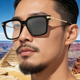 2025新款欧美时尚方形变色光学架太阳镜男款个性潮流高级感墨镜男