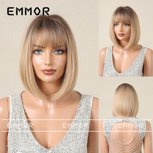 European and American new style women's wig with bangs and bob hair, summer light and breathable multi-color optional full wig cover