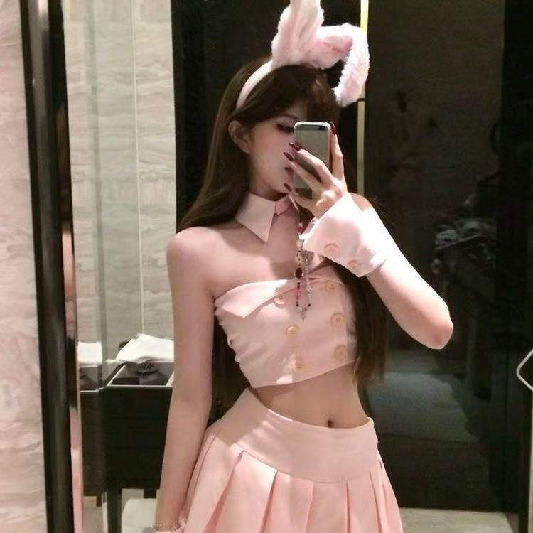 Bunny Girl Cosplay Costume Set with Strapless Top and Mini Skirt — detail image 3
