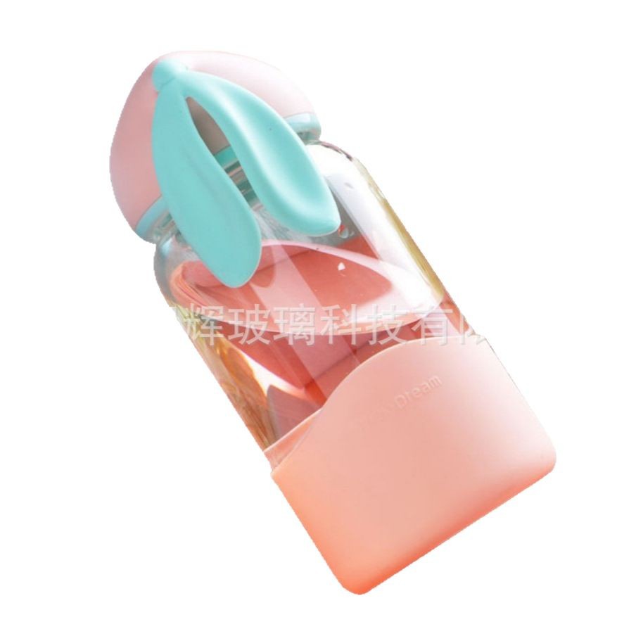  Taza de vidrio con orejas de conejo, diseño lindo para niños, ideal para regalos promocionales con logo.