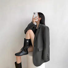 2025春秋新款高级设计感女士黑色休闲小西装外套女西服百搭宽松