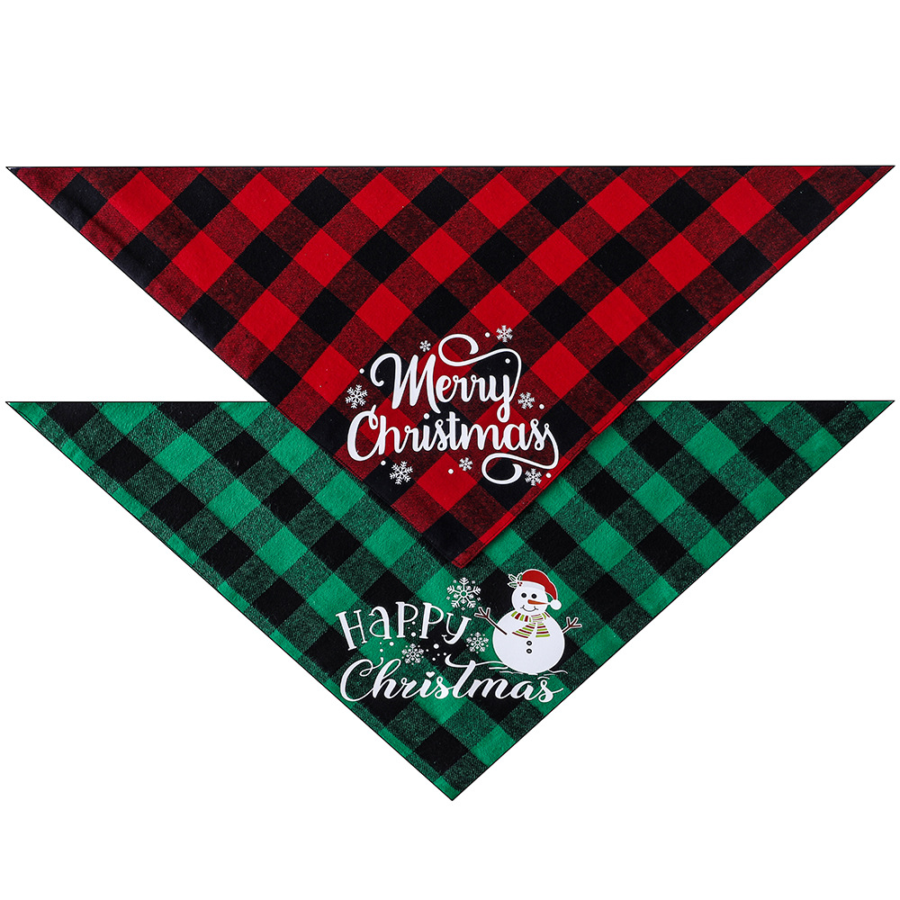 Nueva tela escocesa de algodón transfronterizo perro mascota bufanda triángulo toalla perro impreso saliva toalla Navidad dibujos animados al por mayor