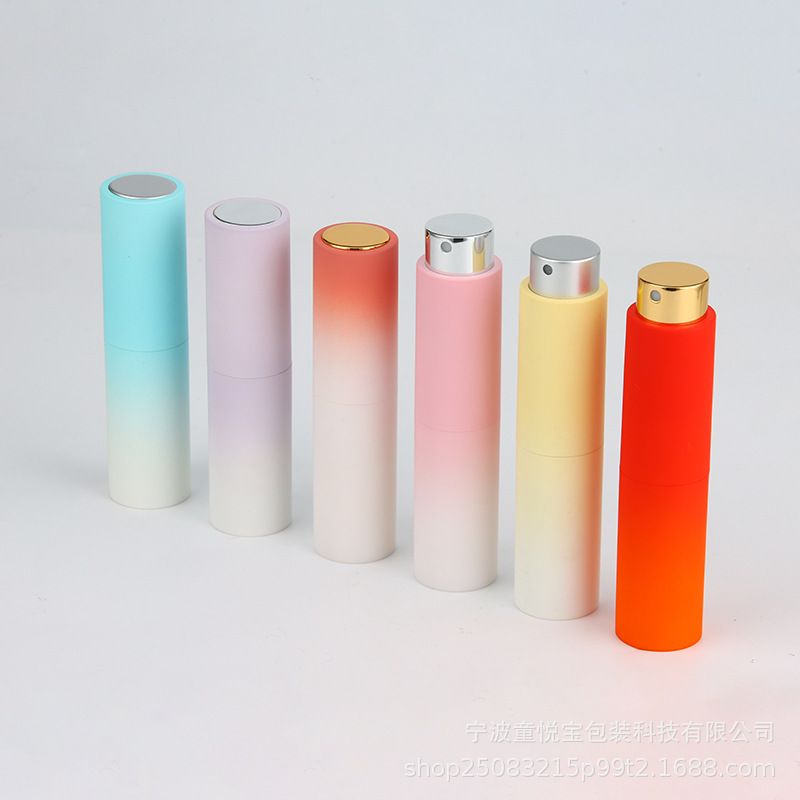 Fabricantes de botellas de perfume recargables telescópicas giratorias de 8 ml con pintura táctil y de color degradado, botellas de spray bucal, etc., en stock, entrega inmediata.