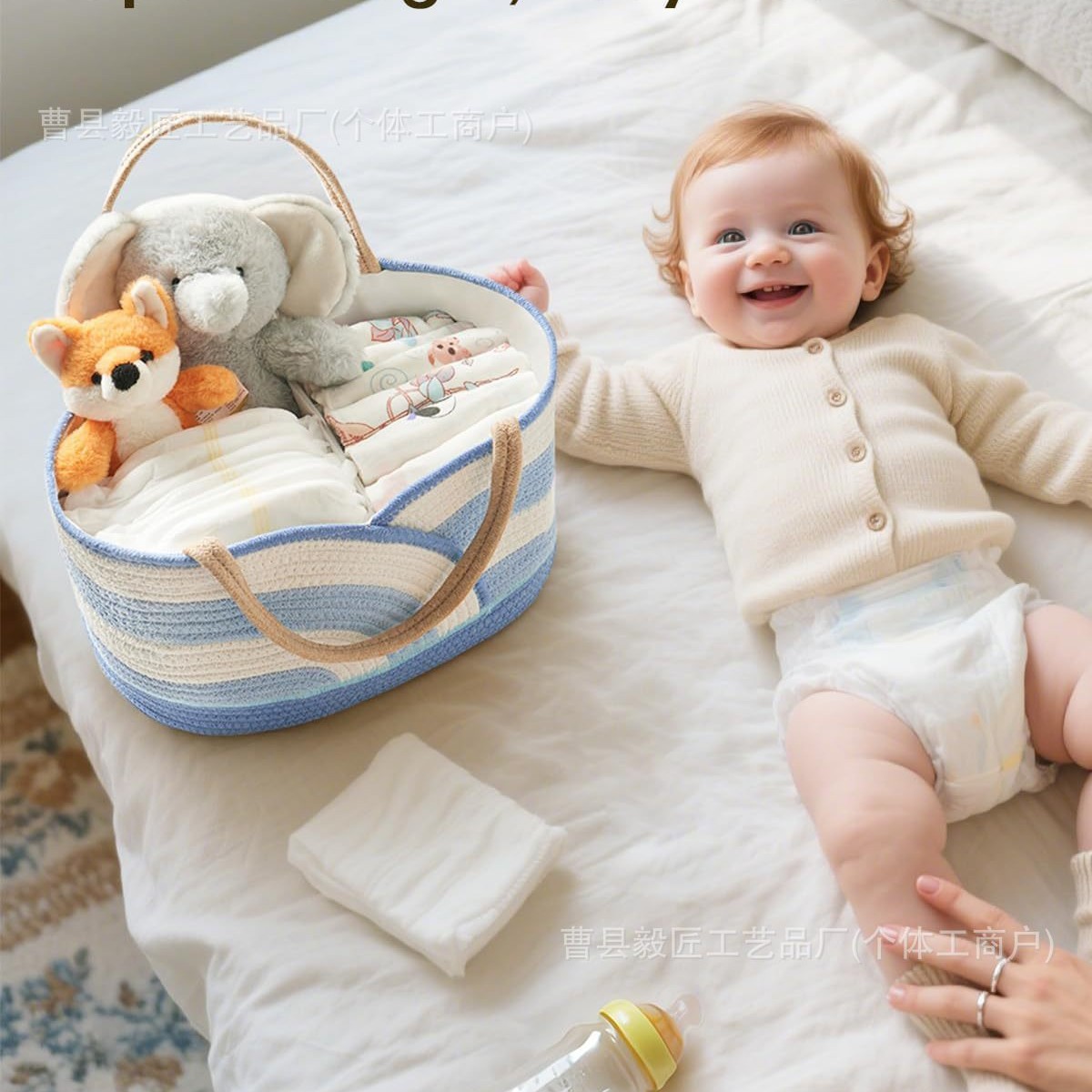 跨境棉绳编织收纳筐手提婴儿衣服收纳篮棉绳玩具鞋子存储篮