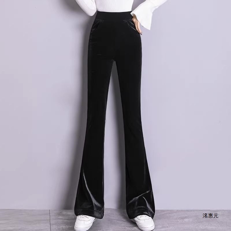 金丝绒微喇裤女秋冬新款高腰显瘦休闲长裤黑色坠感百搭