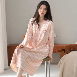 春秋新款纯棉拉架女长袖长裤开衫和服领睡衣时尚休闲女家居服