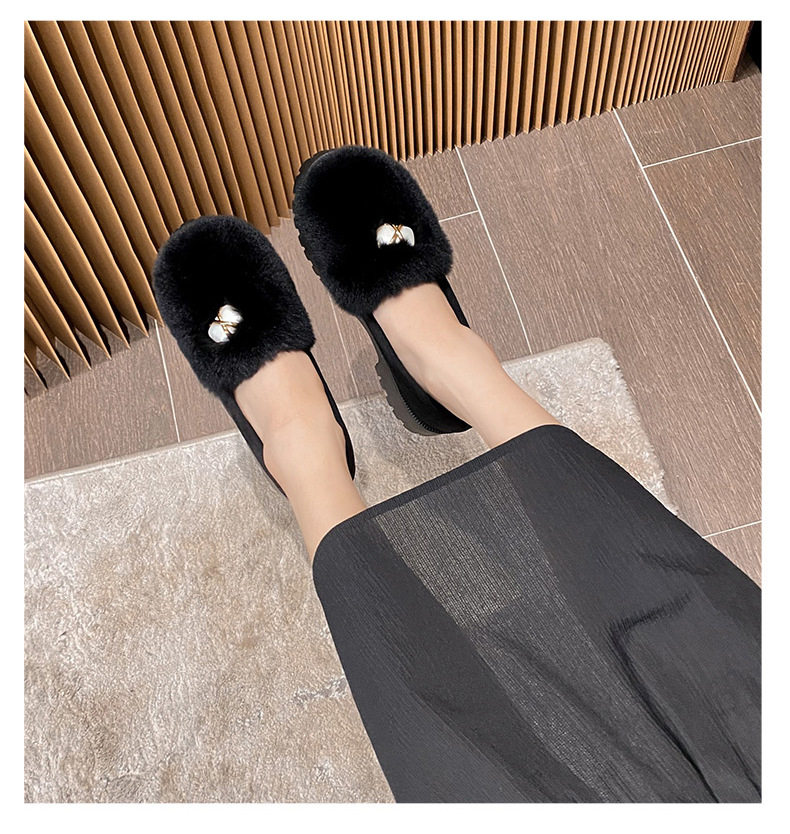 Giày búp bê nữ lót lông giữ ấm đế dày gót 3-5 cm — Màu xám, Màu đen chi tiết 15