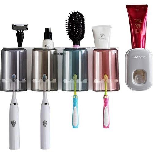 ecoco Creative Toothbrush Storage Rack No-Punch Mouthwash Cup Wall-mounted Bathroom Automatic Toothpaste Squeezer