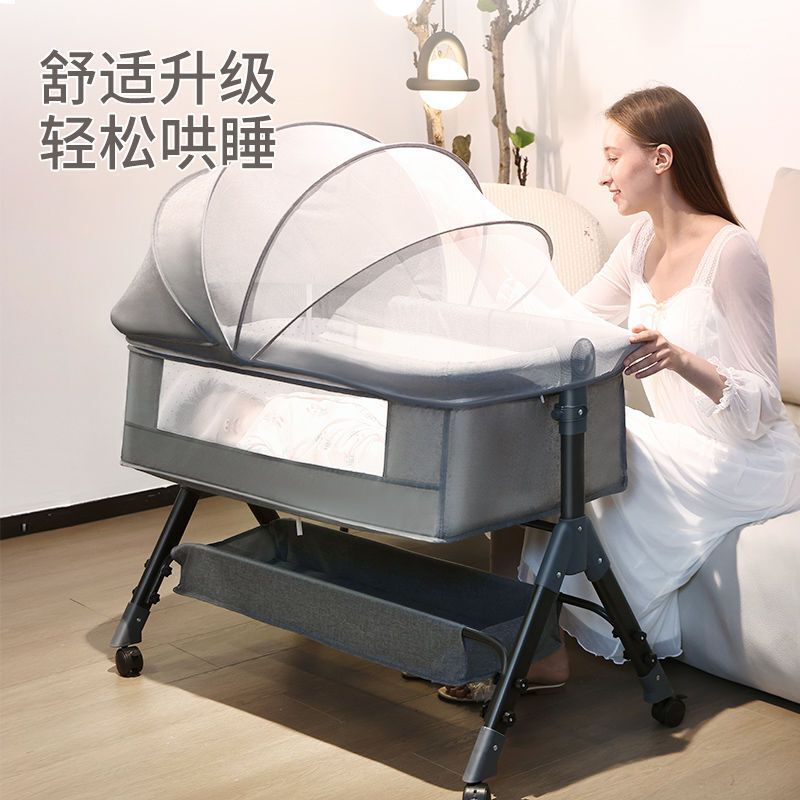 Factory movable crib with folding height adjustable bedside Bed Shaker Baby Game bed with diaper