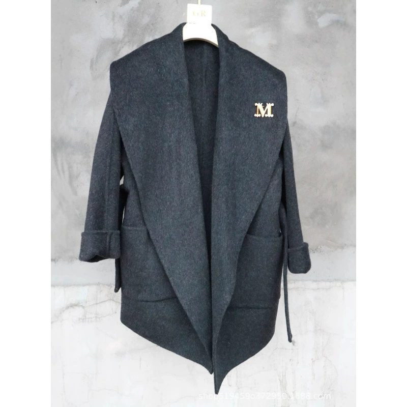 Wool double‑faced coat women, reversible spring woolen jacket, shawl collar and patch pockets, S–M