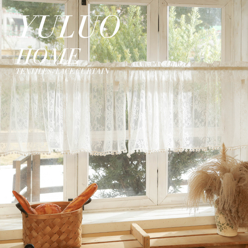 French-Style Romantic Lace Sheer Curtain Half Curtain Blockout Curtain Lace Coffee Curtain Kitchen Cabinet Dustproof Door Curtain Window Curtain