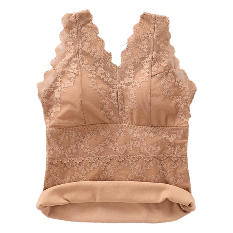 2022 осень и зима Новый кружевной бархатный термо-жилет женский бархатный с нагрудной накладкой базовое термобелье-камзол