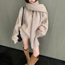 今年流行的氛围感毛衣女秋冬高级感针织衫显瘦气质麻花针织三件套