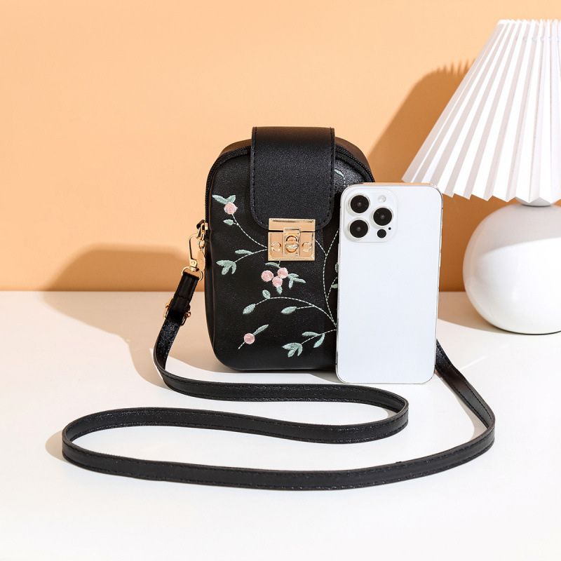Bolso de mujer 2025 moda casual versátil bordado cierre cremallera bolso de hombro vertical bolso de teléfono móvil mochila image 3
