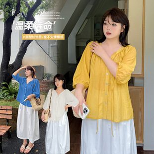 Inno Plus Size Women's Lace-Up Three-Quarter Sleeve Chiffon Shirt Women's 2025 Summer New Cool Short-Sleeved Top 222779