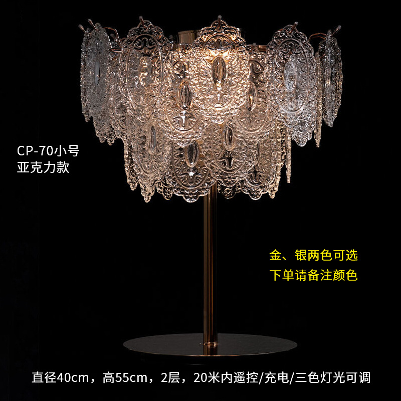 Accesorios de boda, flores de cristal, guía de carretera, postre de hierro, mesa, adornos de flores, decoración de la escena de la boda, estilo luminoso