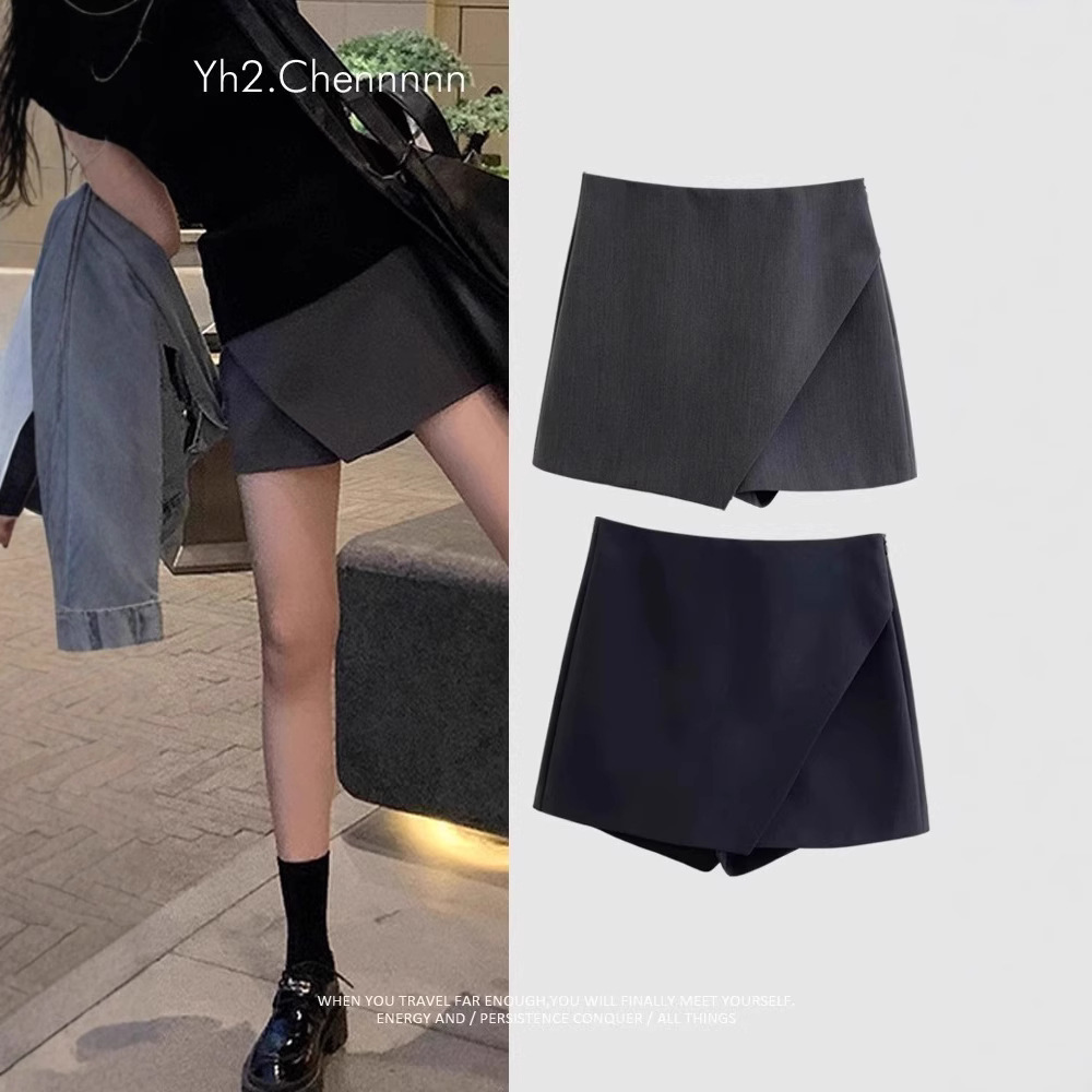 Shorts Slit New Skirt 2024 High Waist Autum Slim Versatile Suit Black Sexy Preppy Style Skirt