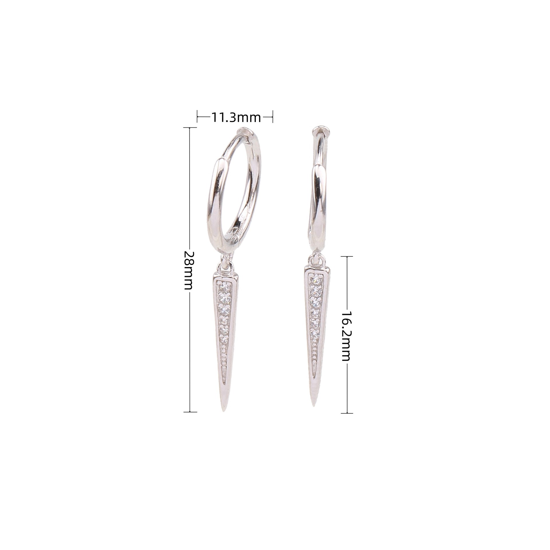 925 Sterling Silver Ear Needle Material 18K Real Gold Plated, Rhodium Plated Plating Material 1 Pair 925 Sterling Silver Zircon Triangle Drop Earrings