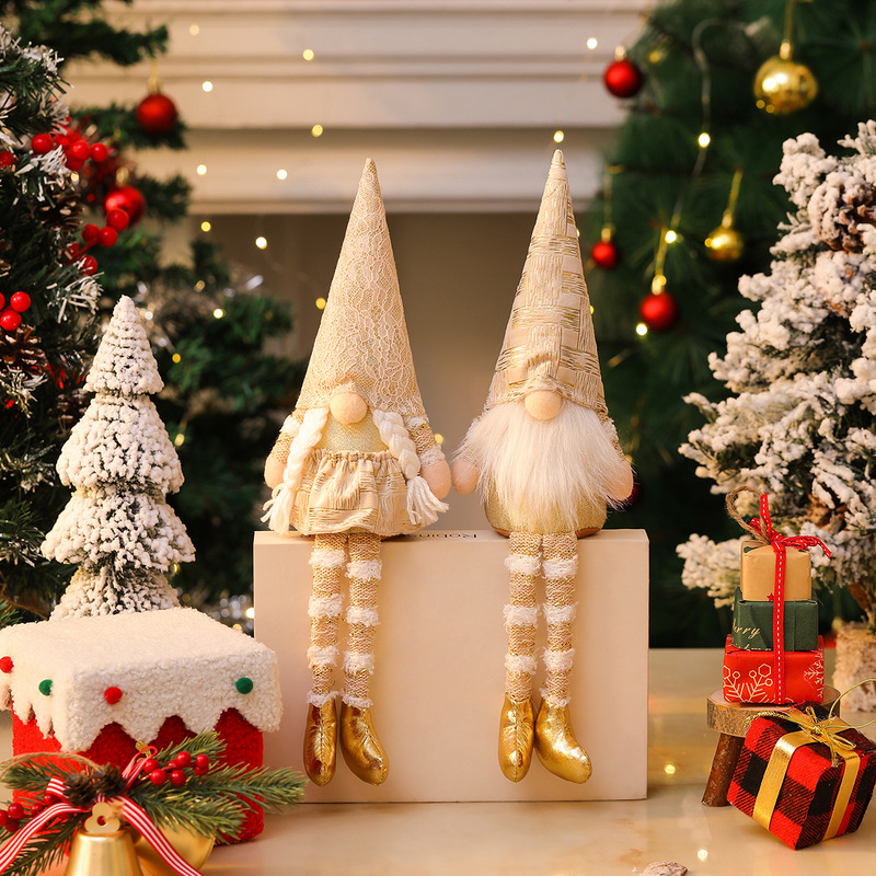 クリスマス装飾北欧スタイルの装飾人形クリスマスパーティーウェアゴールデン顔のない老人人形ウィンドウ装飾|undefined