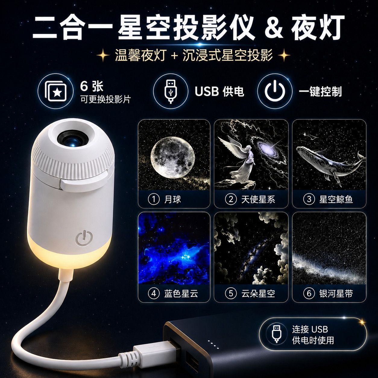 Una explosión transfronteriza de proyección de estrellas USB lámpara interior de automóvil dormitorio lámpara de noche romántica lámpara de atmósfera galáctica