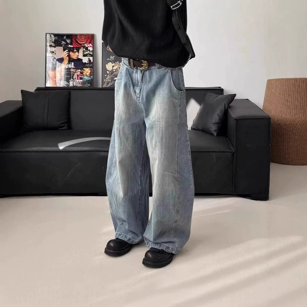 2025 Деконструированные джинсы с бамбуковым узором для мужчин и женщин, свободные потертые повседневные брюки, прямые широкие штаны, дропшиппинг
