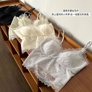 French Embroidery Lace Small Sling Sexy All-match Outer Wear with Chest Pad Fixed Cup Beautiful Back Underwear Cross-border Foreign Trade