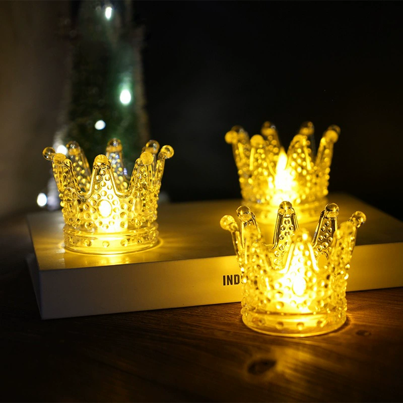 Европейский стиль Crown подсвечник держатель прозрачный день рождения свеча светодиодный электронный светильник световой свет для украшения свадебного украшения