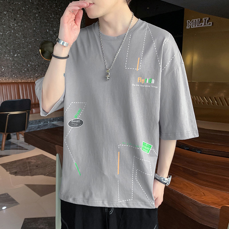 Hombres de verano algodón casual deportivo camiseta de manga corta pareja de hombres manga de cinco suelta versátil nueva moda media manga