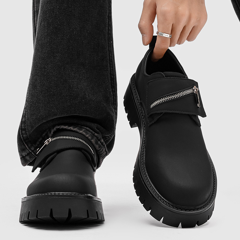 皮鞋男款2025新款秋季男士小众感拉链大头鞋通勤德比鞋潮53211-J