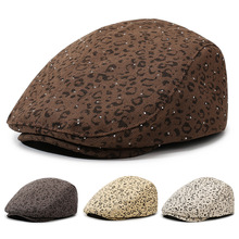 英伦复古豹纹前进帽女士户外春秋新款时尚百搭贝雷帽显脸小鸭舌帽