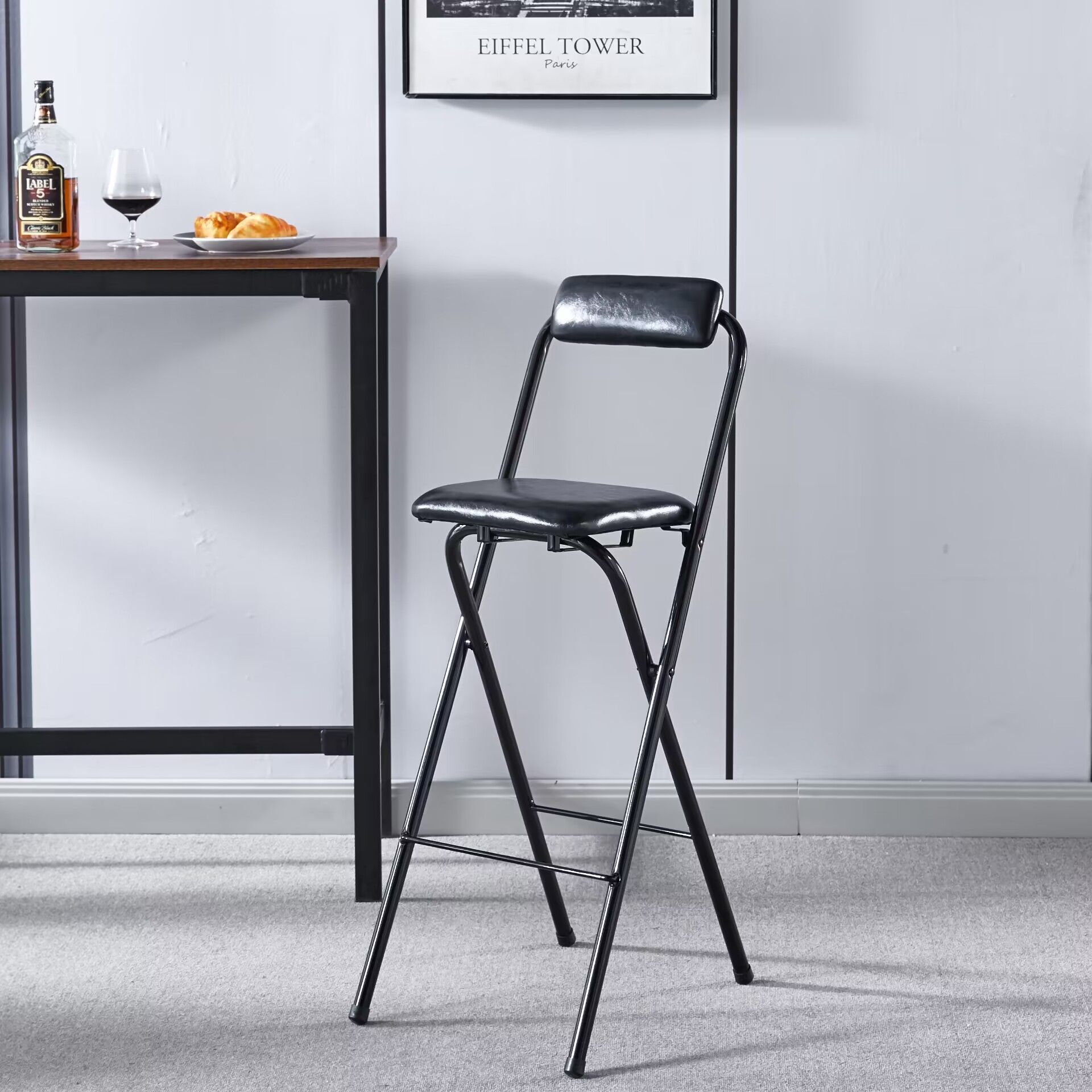 Black leather cushion (seat height 70cm)
