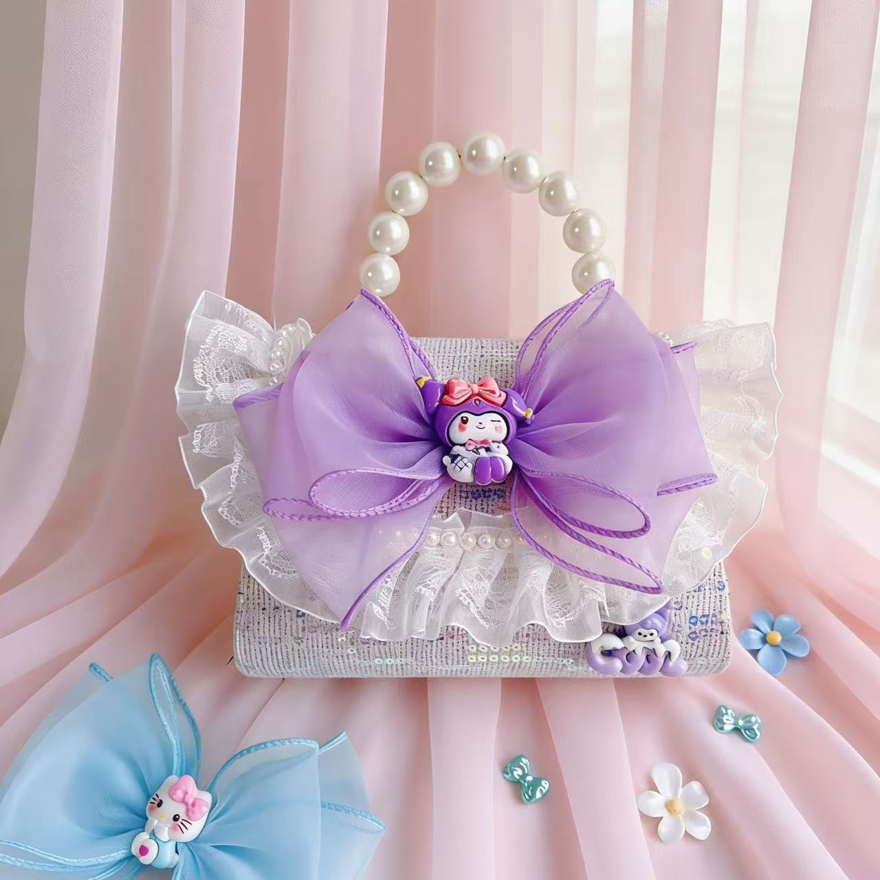 Nuevo encaje perla arco bolso cuadrado bolso de estilo extranjero versátil pequeño viento fragante bolso de chicas bolso de moda bolso de niños