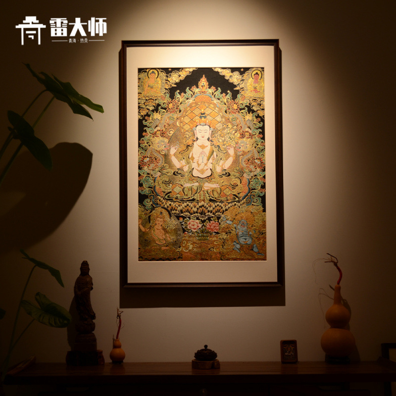刺绣四臂观音唐茶室卡玄关装饰画客厅背景墙挂画沙发餐厅入户
