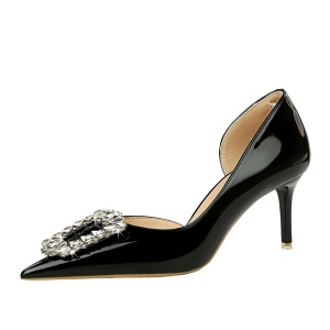 638-AK30 European and American style banquet women's shoes with thin heels, high heels, patent leather, shallow mou