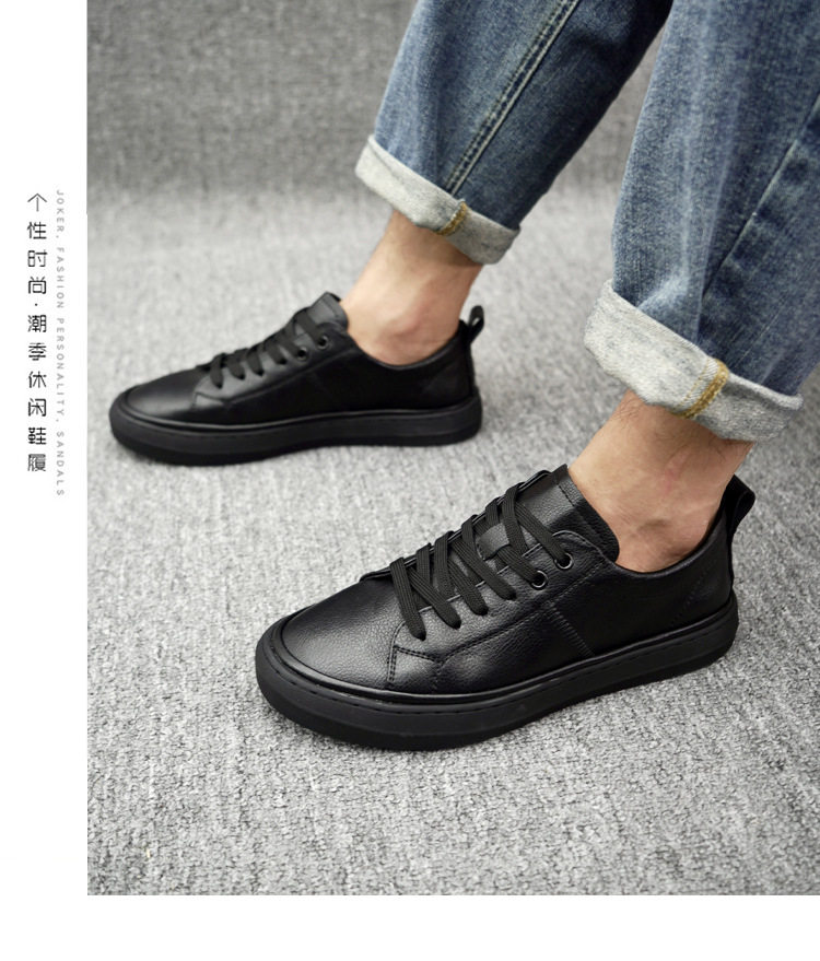Giày sneaker nam da thật cổ thấp đế bằng, gót thấp 1-3 cm, dây buộc, phong cách thường ngày — Màu trắng 5202, Màu đen 5202 chi tiết 10