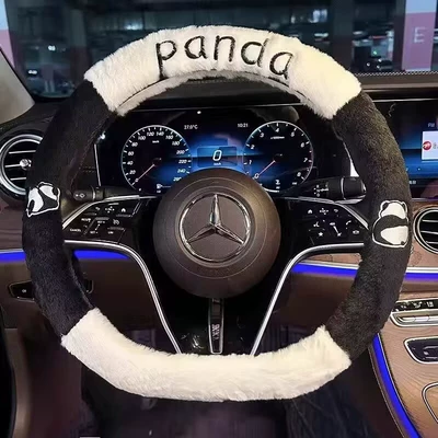 Steering wheel cover plush Internet celebrity cute heating - panda-steering-wheel-d-shape-38cm