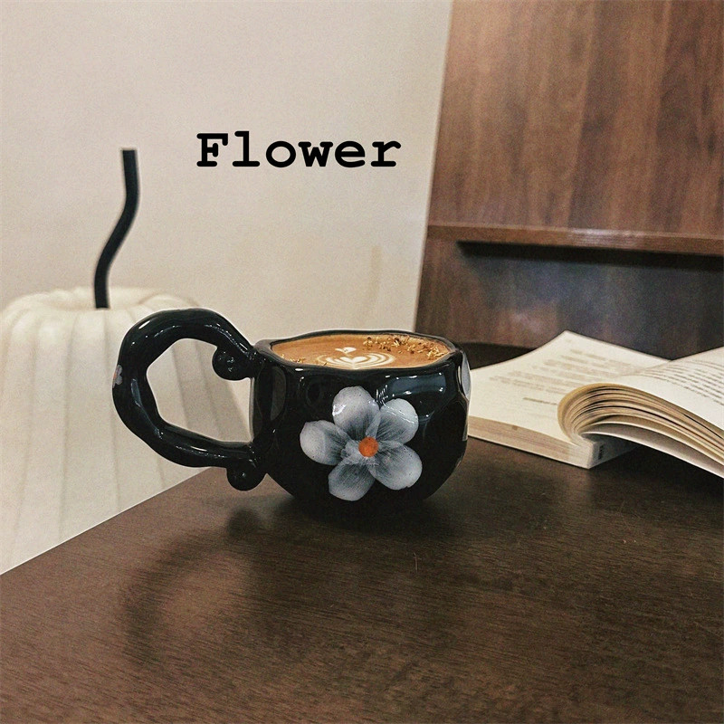 hand-painted ceramic coffee cup, francе retro из стиля, 300 мл, неравномерный милый дизайн