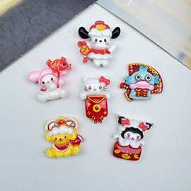 萌系卡通新年款红火年味系列树脂配件 diy奶油胶发夹发绳衣帽批发
