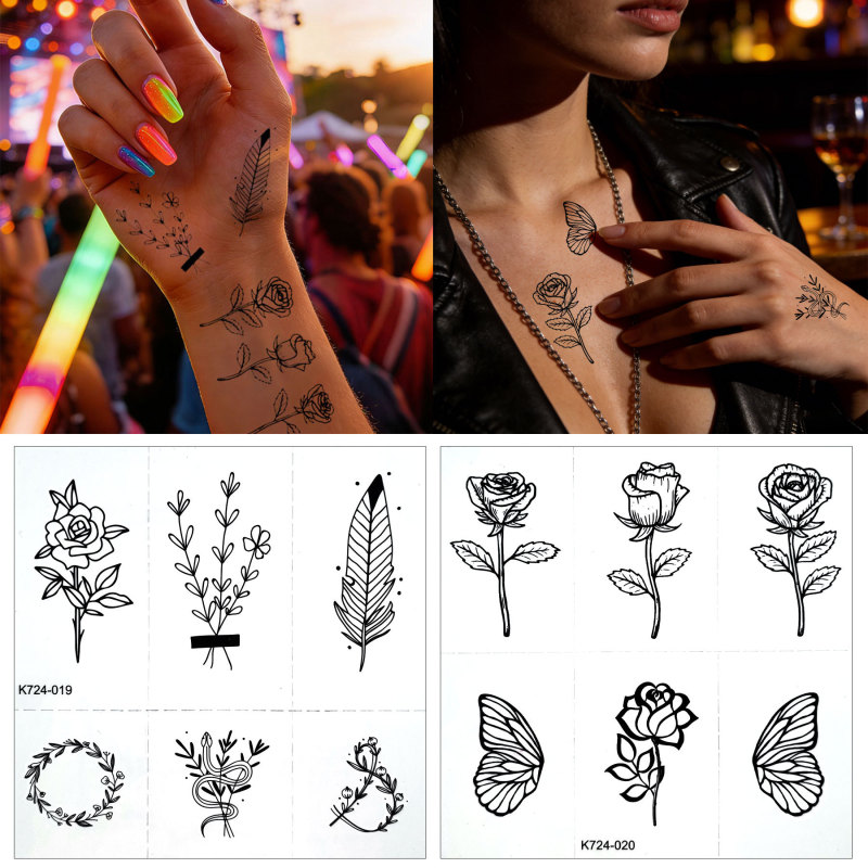 New Ins-Style Rose Tattoo Stickers for Goddess Parties, Waterproof and Sweat-Proof Small Pattern Temporary Tattoo Stickers