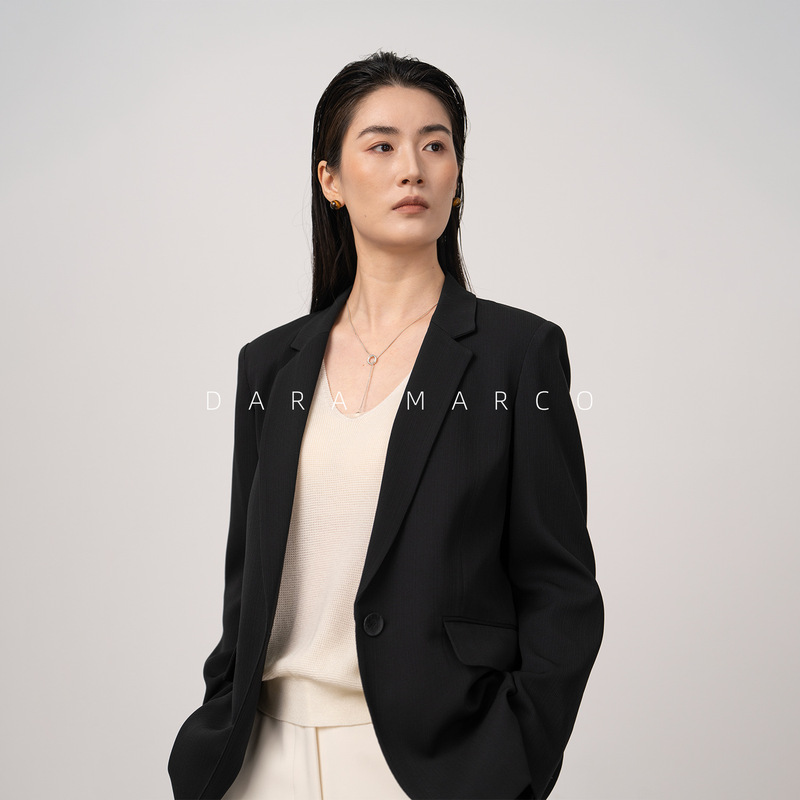 Summer Blazer Th Theorist Acetate Texture Casual Single-Button Loose White Suit Jacket for Women