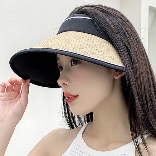 Korean-style Instagram-inspired grass woven sun hat for women, summer simple new sunshade hat, solid color sun hat for dropshipping